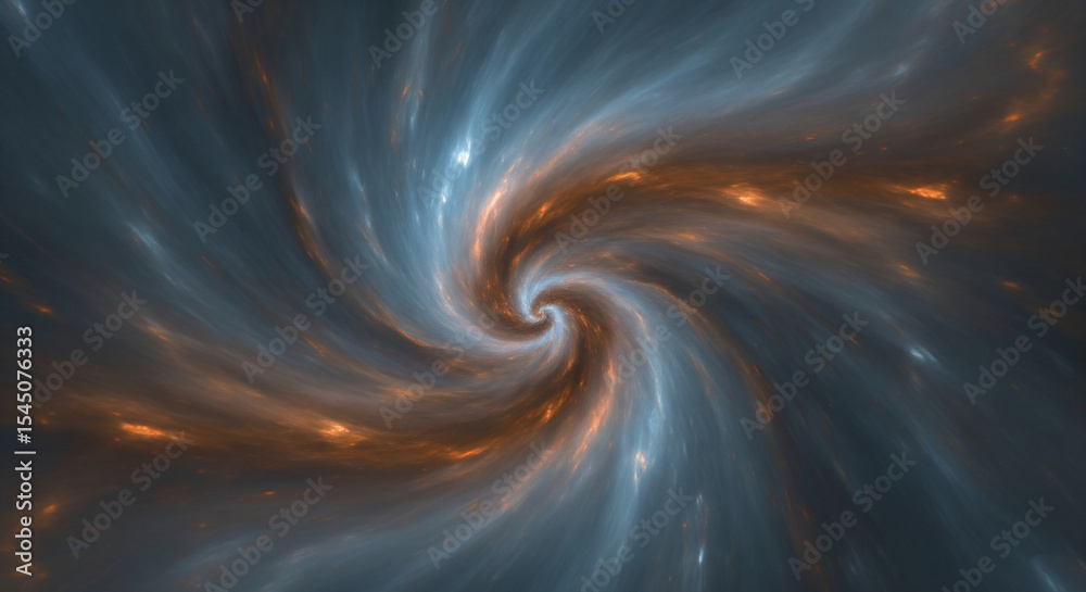 Poster Swirling blue and orange abstract fractal art, creating a dynamic and energetic vortex effect, symbolizing cosmic energy or a powerful natural phenomenon
