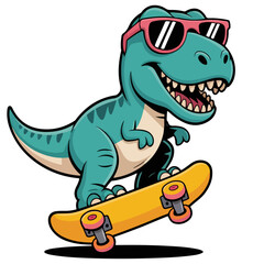 Dinosaur Skateboarding Clipart T-Rex baby dnosaur cute cartoon vector with sunglass.
