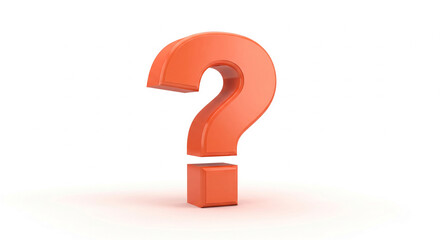 Three-dimensional orange question mark on white background, symbolizing inquiry, uncertainty, or a need for information, ideal for websites or presentations needing a question mark icon