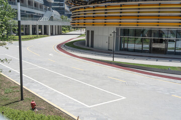 empty floor with modern office building
