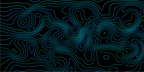 Fototapeta premium Futuristic Blue Topographic Line Background on Black – Digital Tech Vector Terrain.