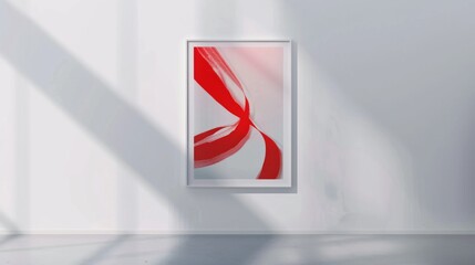 Modern abstract art with red curves and shadows.