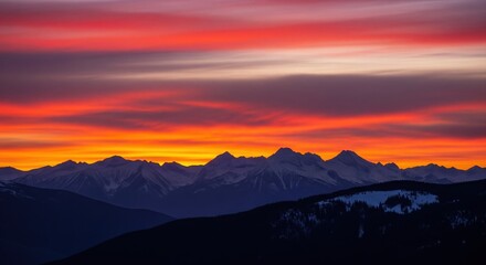 Fototapeta premium Beautiful Natural Wallpaper Background 4K HD – Cinematic Sunset Over Rocky Mountains | Mountain Background Wallpaper 16:9 for Laptop