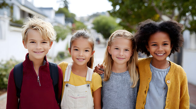 Group of children preparing for the school year together Generative AI