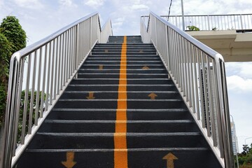 Staircase of overhead crosswalk straight view from bottom