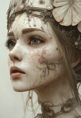 A Girl With Delicate Mystical Jewelry. Illustration On The Theme Of Drawing, Decor, And Jewelry.