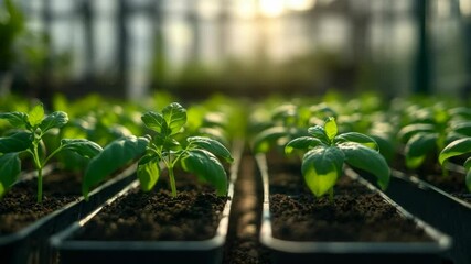 Young Seedlings Growing in Small Greenhouse Nursery for Sustainable Agriculture