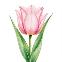 Naklejka premium Watercolor Pink Tulip Flower on White Background
