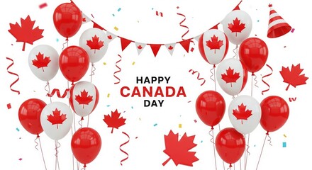 Canada Day Balloons and Confetti – 3D Party Celebration Design