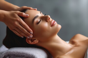 Relaxing head massage session at a spa, promoting wellness and tranquility for a rejuvenating experience