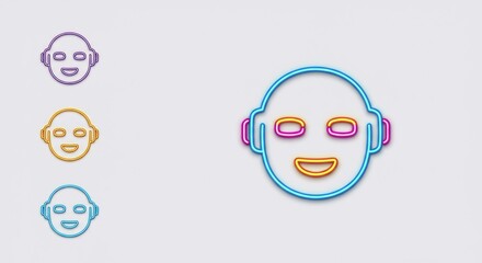 Colorful Neon Head Icons: Smiling Digital Avatars