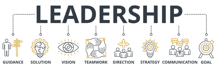 Leadership web banners concept vector illustration with keywords and icons