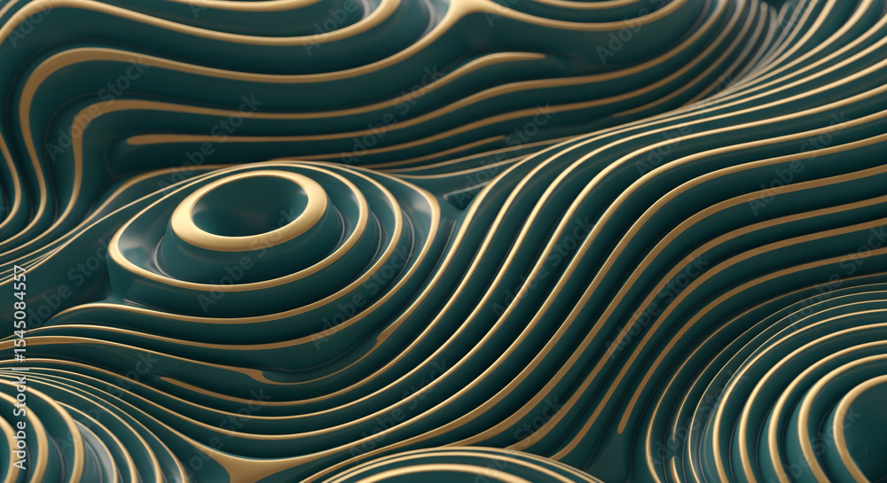 Poster Abstract teal and gold wave texture, creating a luxurious and elegant design, suitable for backgrounds or presentations
