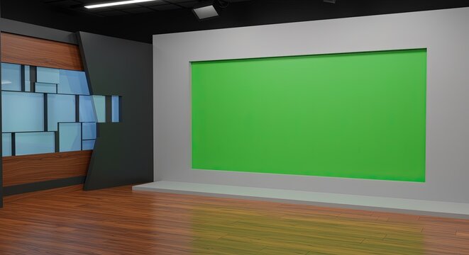 Virtual studio background green screen for video production broadcast news and presentation design backdrop