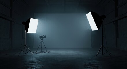 Professional photography studio setup with camera and lighting equipment for creative projects and shoots