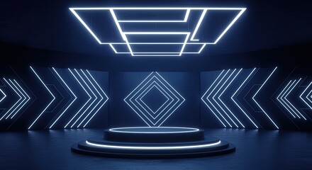 Futuristic stage neon light background product display podium platform presentation event show exhibition