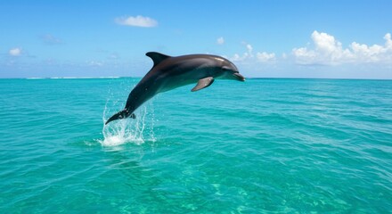 Fototapeta premium Dolphin leaping in turquoise water
