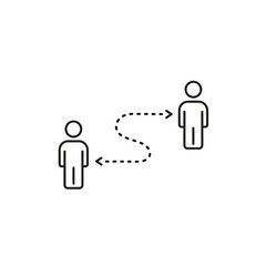 Two stick figures with a dotted line between them indicating movement or a path on a white background