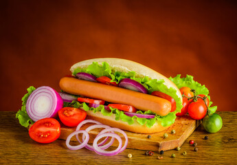 Hot Dog with Fresh Organic Vegetables