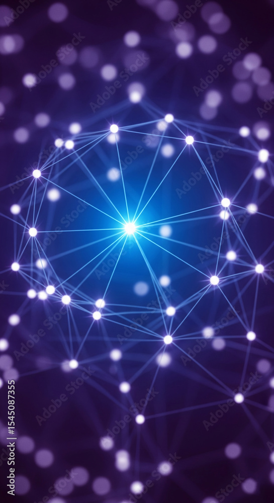 Aufkleber Abstract image of interconnected glowing nodes and lines, creating a network effect symbolizing connectivity, technology, or global communication