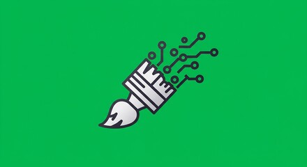 Digital Paintbrush with Circuit Design on Green Background