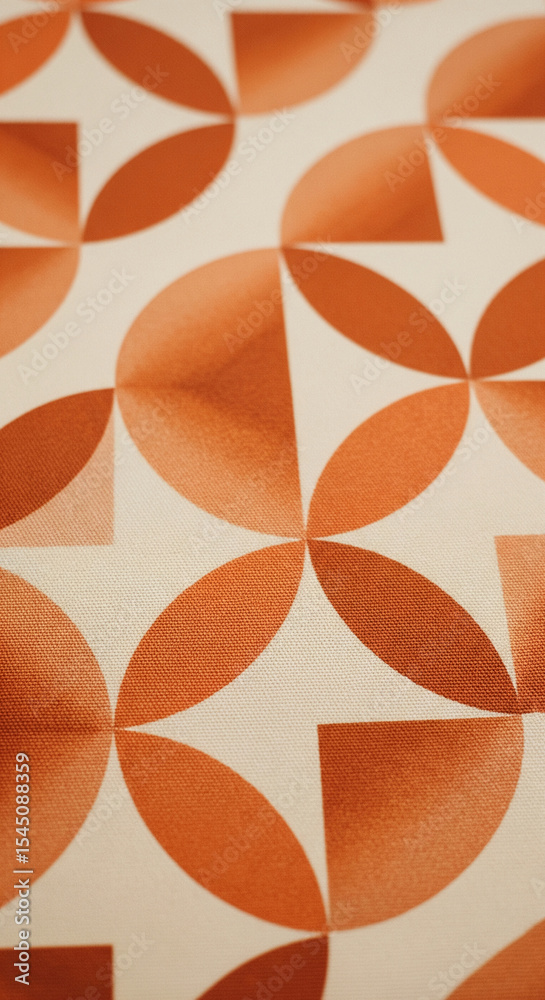 Poster close-up of orange geometric pattern on fabric texture, creating a modern and minimalist design, sho
