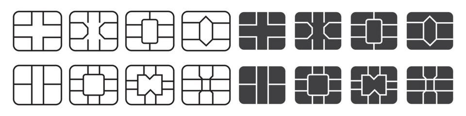 Set of EMV chip icon. Digital chip for banking credit card. Nfc payment.