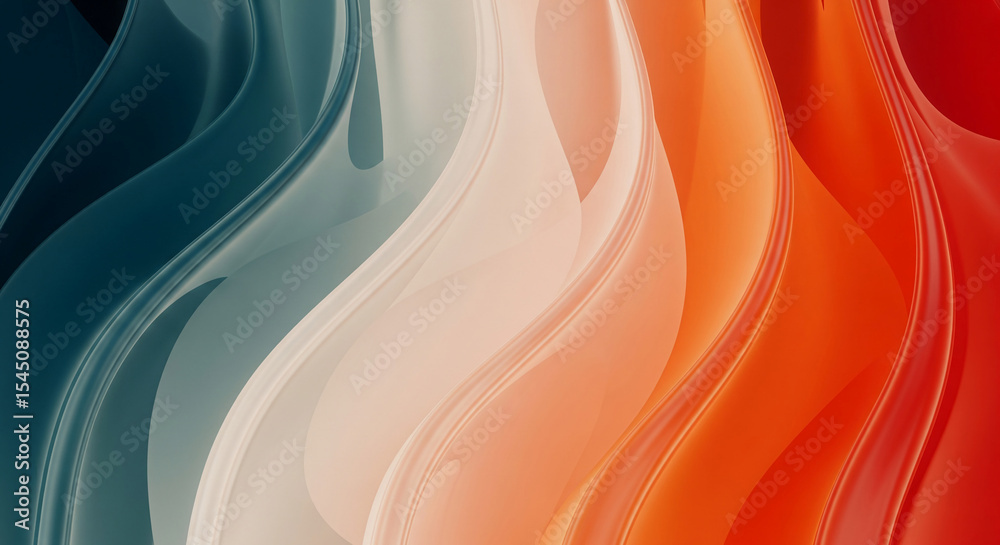 Poster abstract image of flowing teal, beige, and orange curves creating a smooth, dynamic design, suggesti