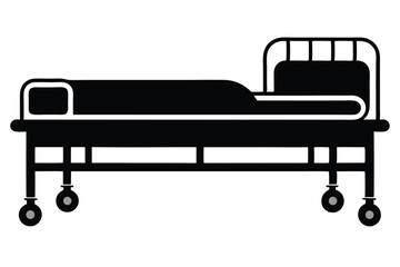Graphic Illustration of a Hospital Bed with Wheels and Metal Frame Design