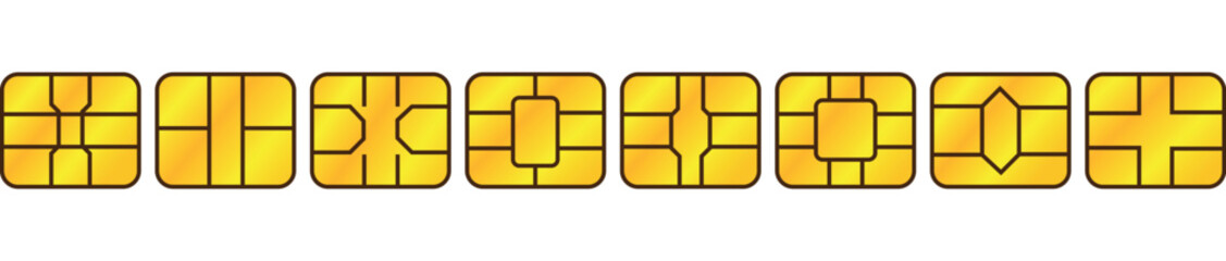 EMV gold chip icon set. Vector symbol illustration for credit and debit card or SIM card. Isolated on white background