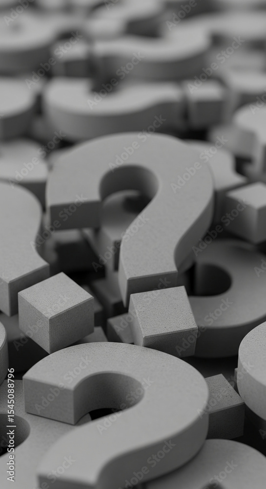 Aufkleber Close-up of gray question marks, textured surface, creating a dense, inquisitive background suitable for websites or presentations symbolizing uncertainty, inquiry, or problem-solving