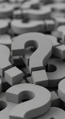 Close-up of gray question marks, textured surface, creating a dense, inquisitive background suitable for websites or presentations symbolizing uncertainty, inquiry, or problem-solving