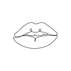 Lips continuous one line drawing. Woman lips logo on white background. Editable line. Vector illustration.