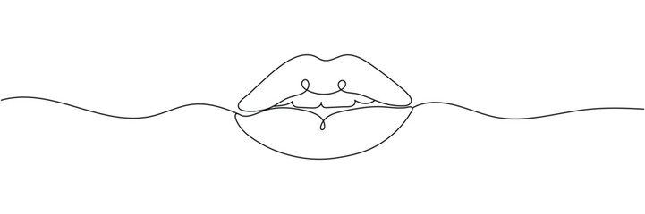 Lips continuous one line drawing. Woman lips logo on white background. Vector illustration.