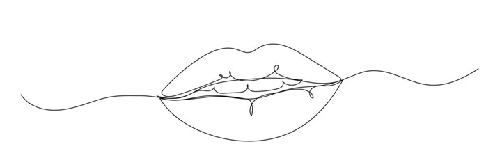 Lips continuous one line drawing. Woman lips logo on white background. Vector illustration.