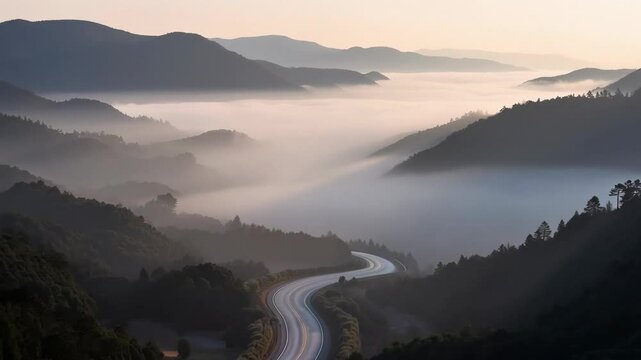 Serpentine Mountain Road: Misty Dawn Scenic Vista, Travel & Tourism, Website Banner