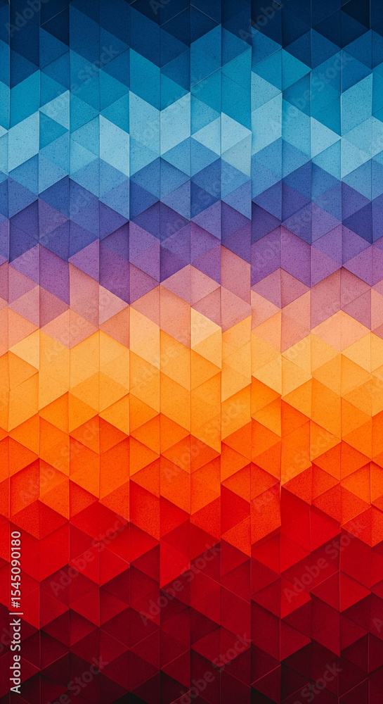 Aufkleber Abstract background of textured geometric triangles, transitioning smoothly from blue to red hues, creating a vibrant and dynamic visual effect, ideal for design projects
