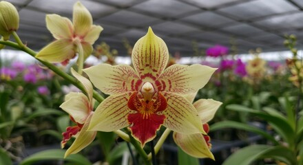Obraz premium Vibrant orchid in greenhouse