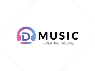 Fototapeta premium Letter D gradient music logo with headphone for your brand
