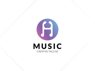 Letter H gradient music logo with headphone for your brand
