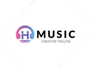 Letter H gradient music logo with headphone for your brand