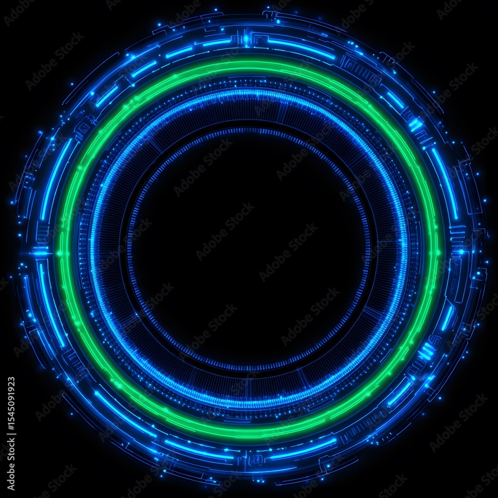 Poster 4k blue circular animation separated from a black green screen background, used for hud interface el