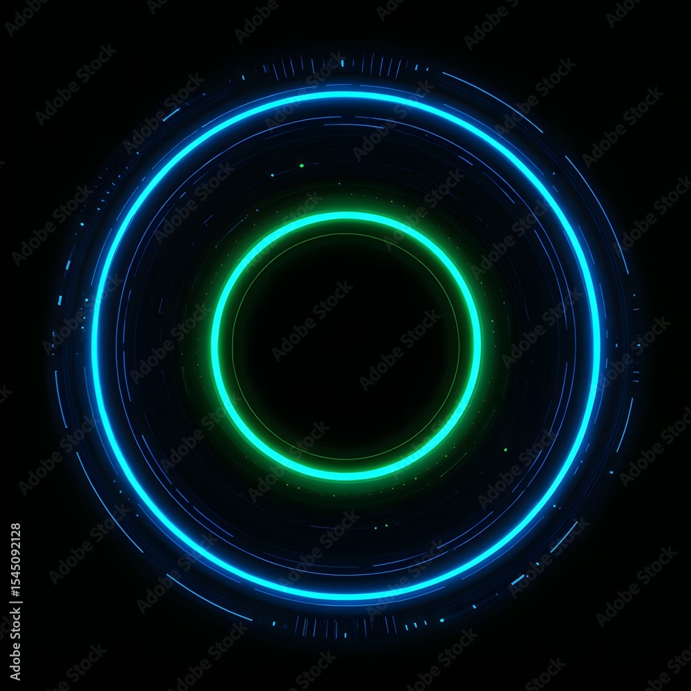 Fototapete 4K blue circular animation separated from a black green screen background, used for HUD interface element design. Circular core and electronic circuit animation for futuristic HUD elements. Virtual in