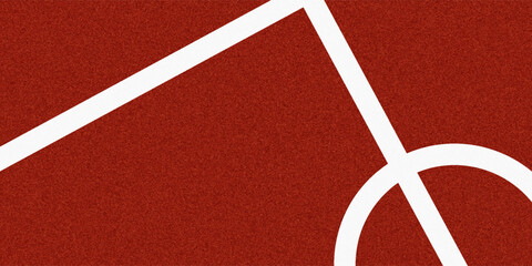 Sports court banner background. Top view to red field rubber ground with white lines outdoors.