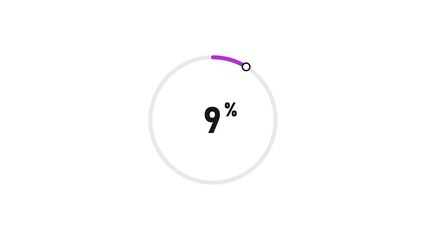 9 percent number loading circle icon pie chart illustration 4K resolution.