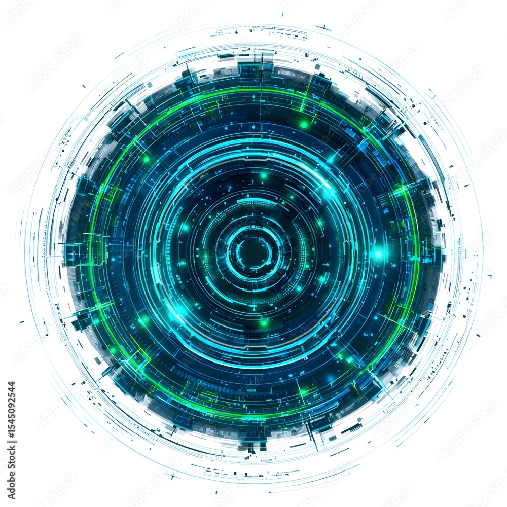 Poster 4k blue circular animation separated from a white green screen background, used for hud interface el