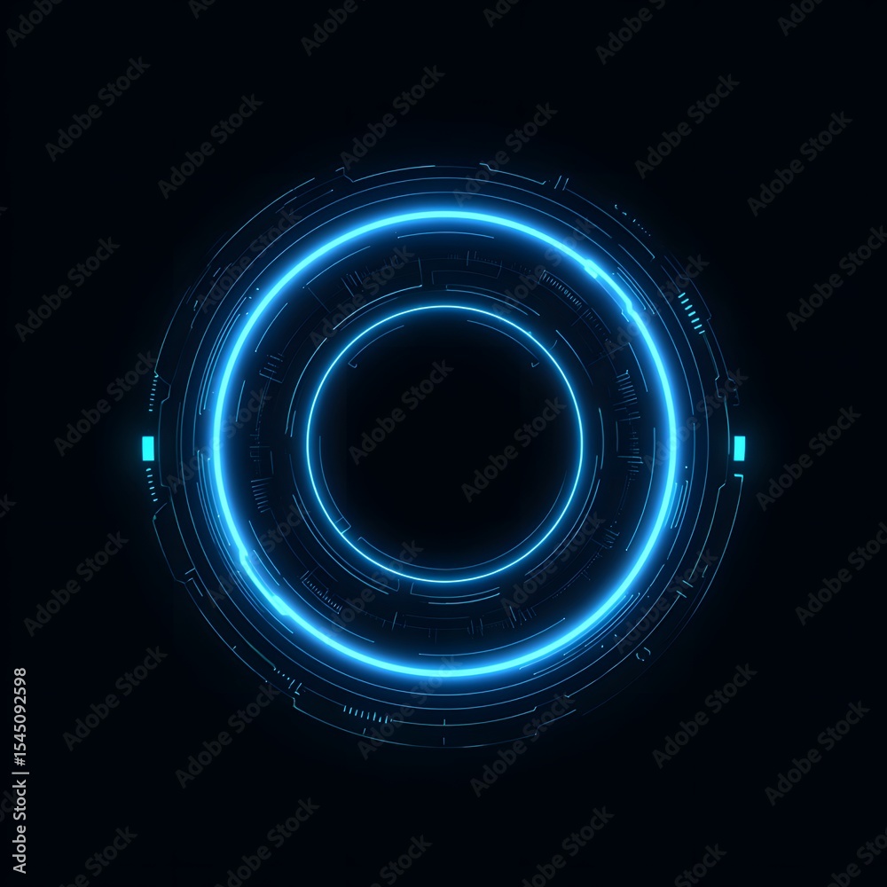 Poster 4k blue circular animation separated from a white green screen background, used for hud interface el