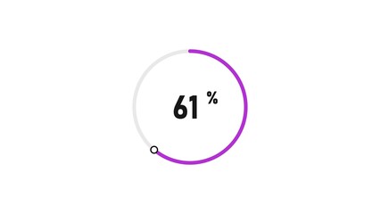 61 percent number loading circle icon pie chart illustration 4K resolution.