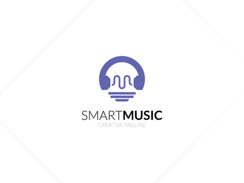 music logo with headphone and bulb for your brand