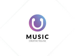 Letter U gradient music logo with headphone for your brand
